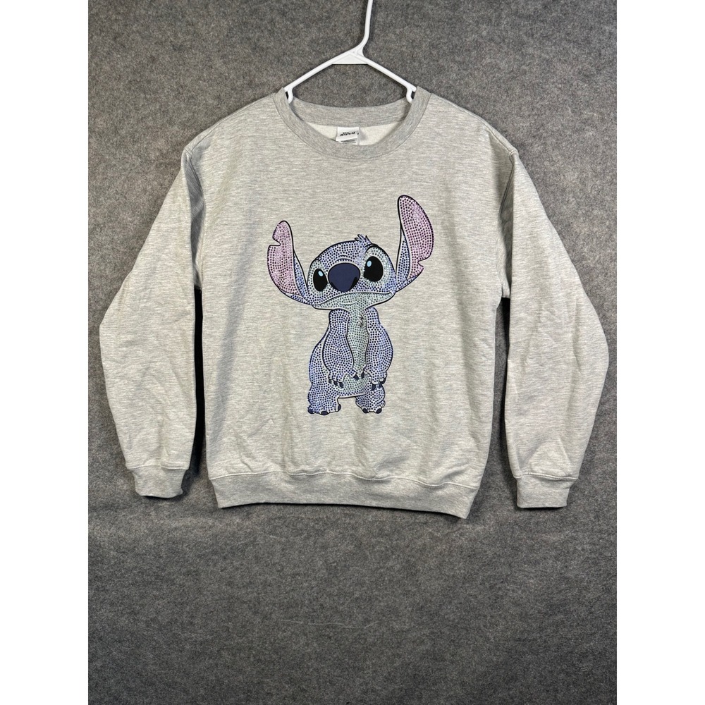 Disney Stitch Rhinestone Graphic Crewneck Sweatshirt Gray Large Lilo & Stitch